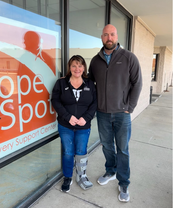 Hope Spot Founders Amy Pulver and Nate Crago stand in front of the community recovery organization’s new location at 529 W. Second St., Xenia, which is expected to open later this spring, early summer.